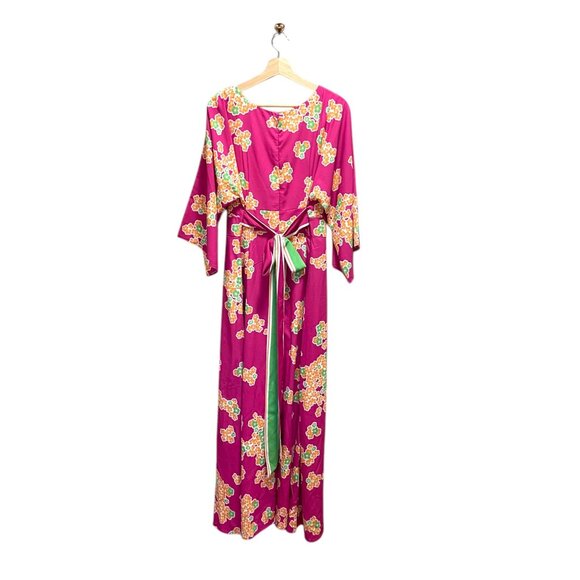 Eshakti Wayward Fancies Plunge Floral Print Crepe Maxi Dress Pink Size 16 Boho - Picture 13 of 15